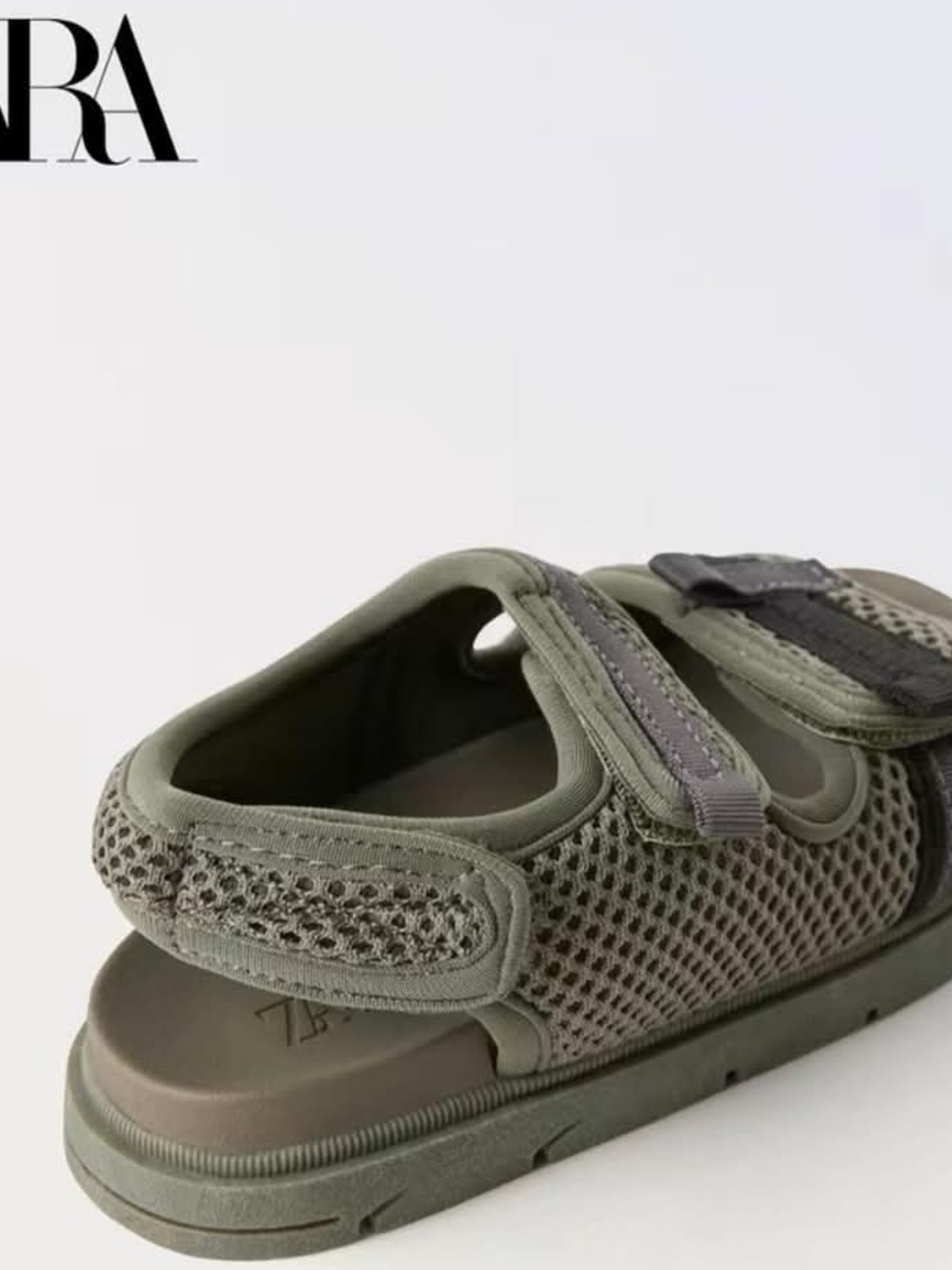 Zara Olive Green Mesh Hook-and-Loop Kids Sandals